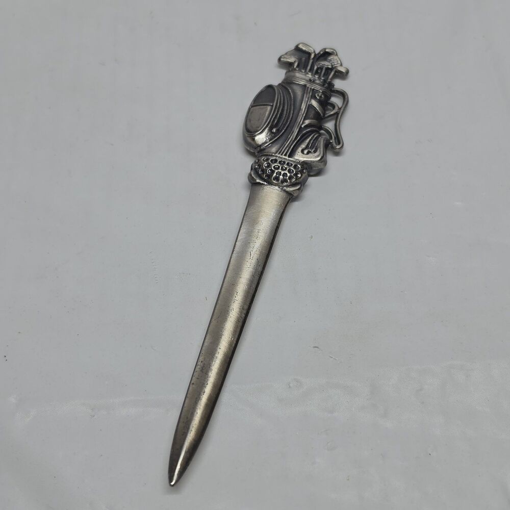 Vintage Silver Metal Golf Clubs Bag Letter Opener Golfer Gift Desk Accessory 6.5